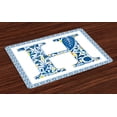 thumbnail image 1 of Ambesonne Letter H Place Mats Set of 4, Azulejo Frame, Standard Size, Blue Yellow Orange, 1 of 4