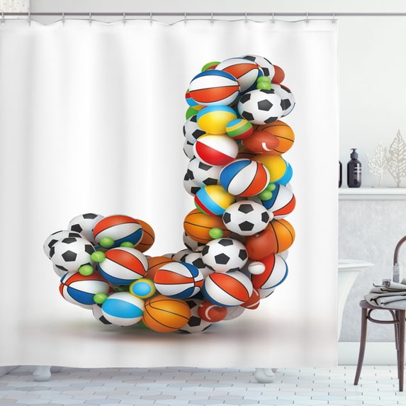 Ambesonne Letter J Shower Curtain, Sporting Theme J, 69"Wx84"L, Multicolor