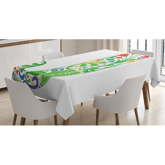 Ambesonne Letter J Tablecloth Rectangular Table Cover, Initials Tropic Flower, 52"x70", Multicolor