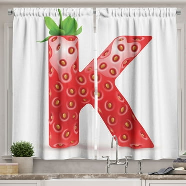 Ambesonne Letter K Kitchen Curtains, Seasonal Refreshment K, 55"x45", Vermilion Green Orange