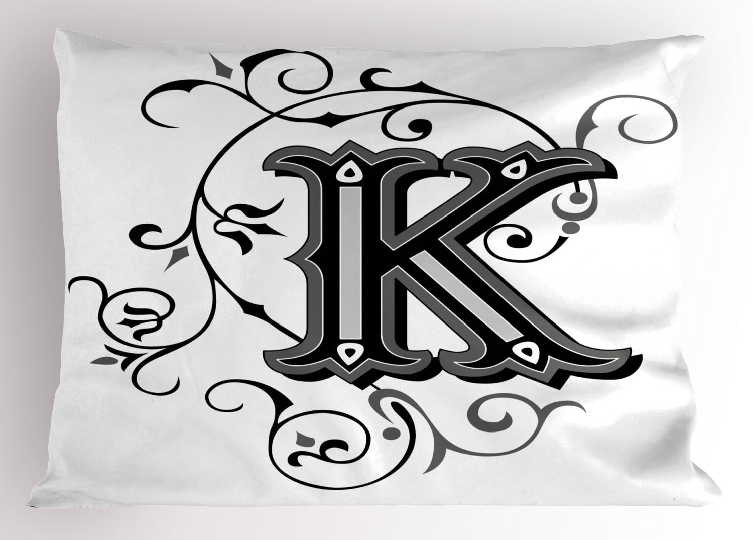 Black and White Medieval Letter K Polyester Pillow Sham