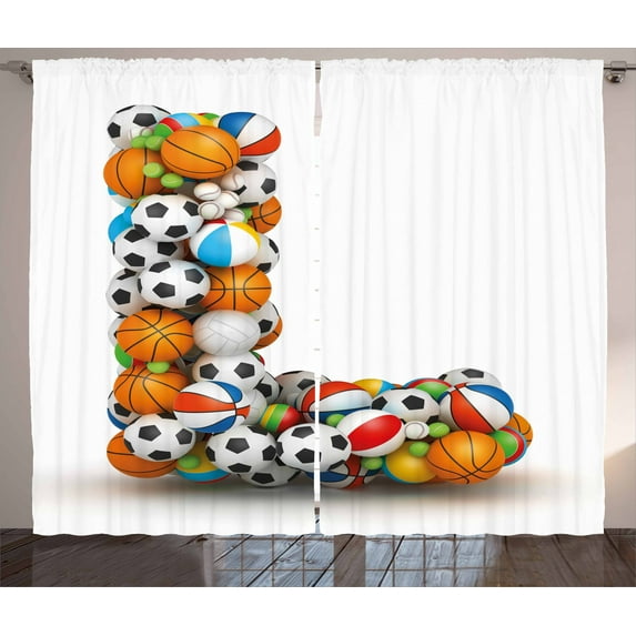 Ambesonne Letter L Curtains 2 Panel Set, Athlecism Teamplay, 108" x 63", Multicolor