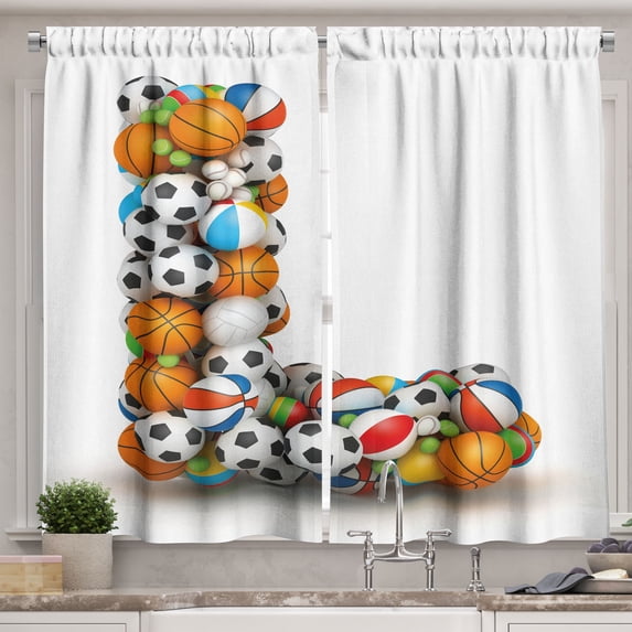 Ambesonne Letter L Kitchen Curtains, Athlecism Teamplay, 55"x39", Multicolor