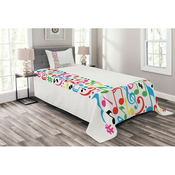 Ambesonne Letter L Quilted Bedspread Set 2 Pcs, Musical Inspiration L, Twin Size, Multicolor