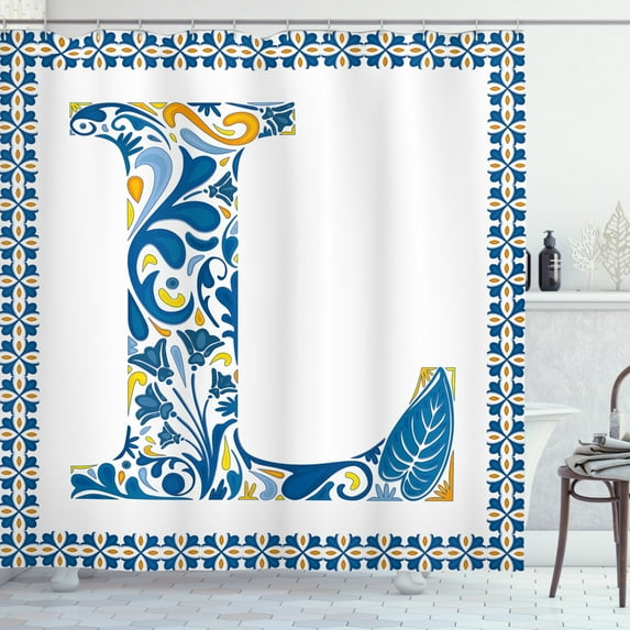Ambesonne Letter L Shower Curtain, Capital L Traditional, 69"Wx75"L, Blue Yellow Orange