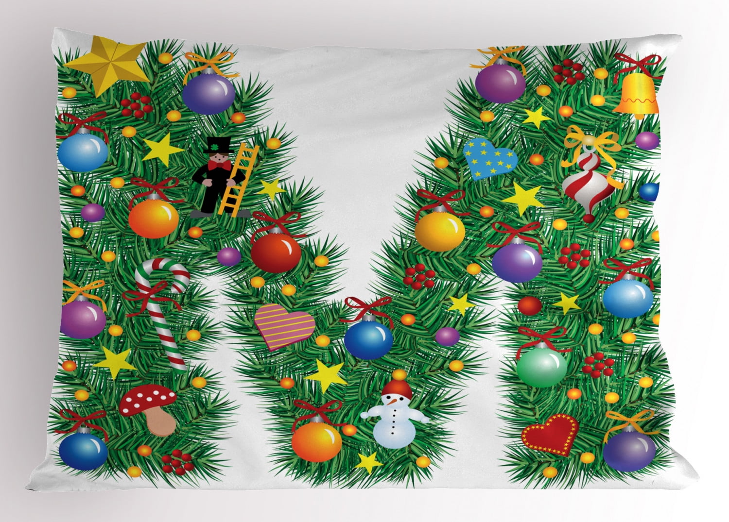 Christmas Letter M Multicolor Polyester Standard Sham