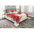 thumbnail image 1 of Ambesonne Letter M Quilted Bedspread Set 3 Pcs, Gerbera Flowers Tulips, Queen Size, Hot Pink Orange Green, 1 of 3