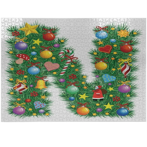 Ambesonne Letter N Jigsaw Puzzle Durable Cardboard, Capital N Pine Leaves, 1000 pcs, Multicolor