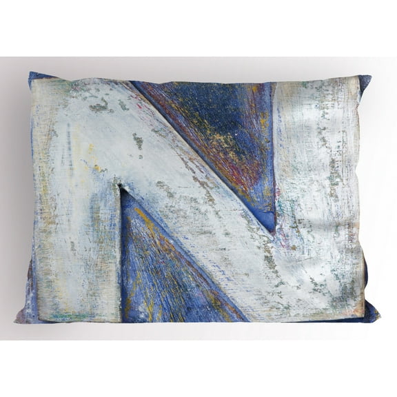 Ambesonne Letter N Pillow Sham, N from Alphabet, 26" X 20", Violet Blue White