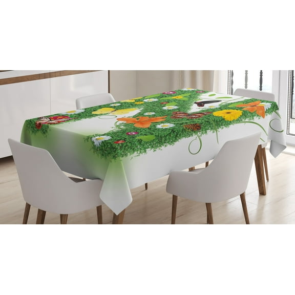 Ambesonne Letter N Tablecloth Rectangular Table Cover, Daisy Butterfly Garden, 60"x90", Green Multicolor
