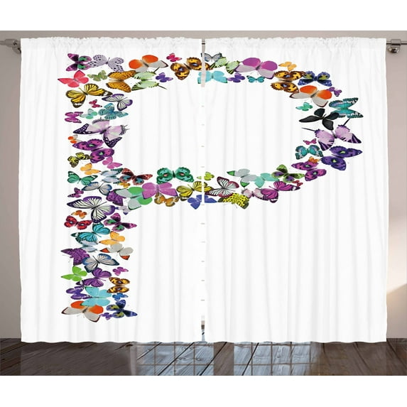 Ambesonne Letter P Curtains 2 Panel Set, Animal World Alphabet, 108" x 84", Multicolor