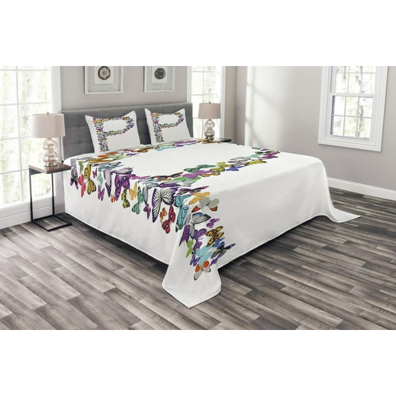 Ambesonne Letter P Quilted Bedspread Set 3 Pcs, Animal World Alphabet, Queen Size, Multicolor