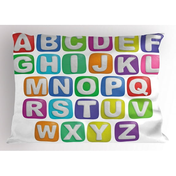 Ambesonne Letter Pillow Sham, Colorful Alphabet Set, 26" X 20", Multicolor