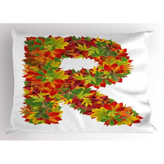 Ambesonne Letter R Pillow Sham, Floral R Maple Leaves, 26" X 20", Multicolor