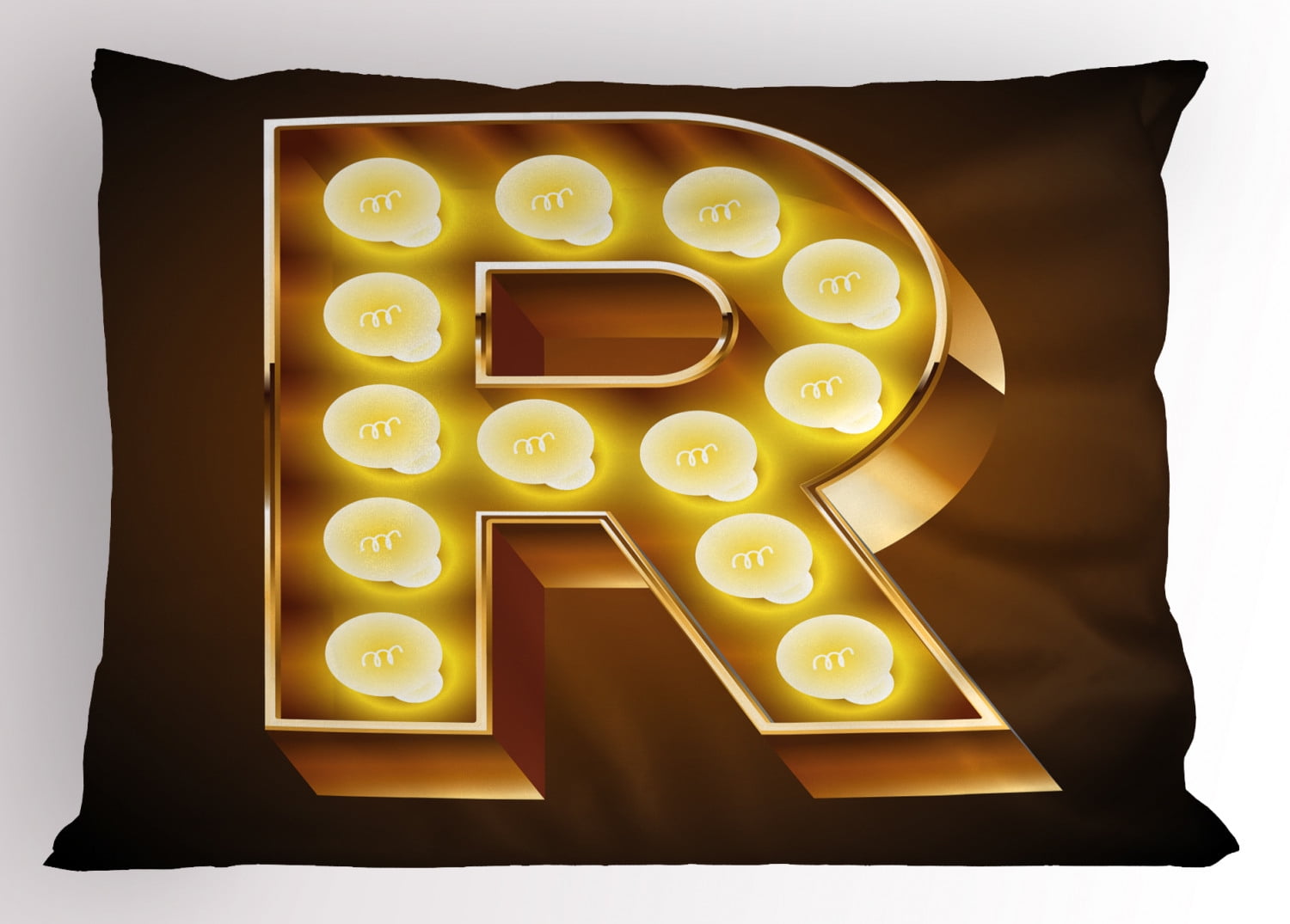 Ambesonne Letter R Pillow Sham, Old Carnival Theme, 26" X 20", Caramel and Yellow