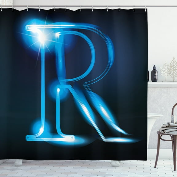 Ambesonne Letter R Shower Curtain, Futuristic Design R, 69"Wx75"L, Blue Black