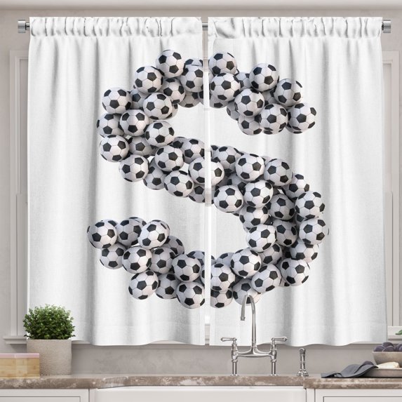 Ambesonne Letter S Kitchen Curtains, Hexagon Pattern Balls, 55"x39", Black and White