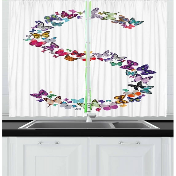 Ambesonne Letter S Kitchen Curtains, Various Shaped, 55"x39", Multicolor
