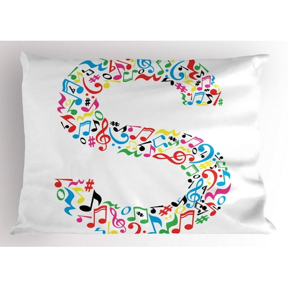 Ambesonne Letter S Pillow Sham, S with Musical Pattern, 36" X 20", Multicolor