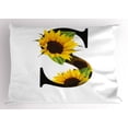 thumbnail image 1 of Ambesonne Letter S Pillow Sham, Sunflower Art Design, 36" X 20", Yellow Green Black, 1 of 2