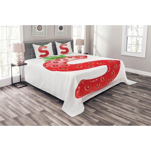 Ambesonne Letter S Quilted Bedspread Set 3 Pcs, Capital Letter S Art Print, King Size, Vermilion Orange Green