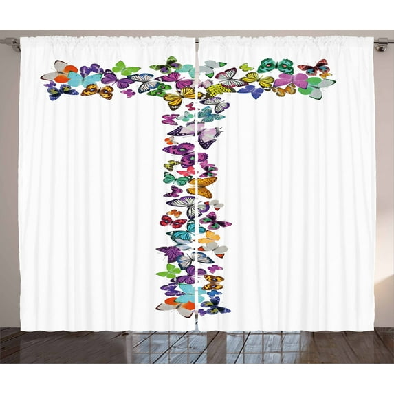 Ambesonne Letter T Curtains 2 Panel Set, Language of Springtime, 108" x 108", Multicolor