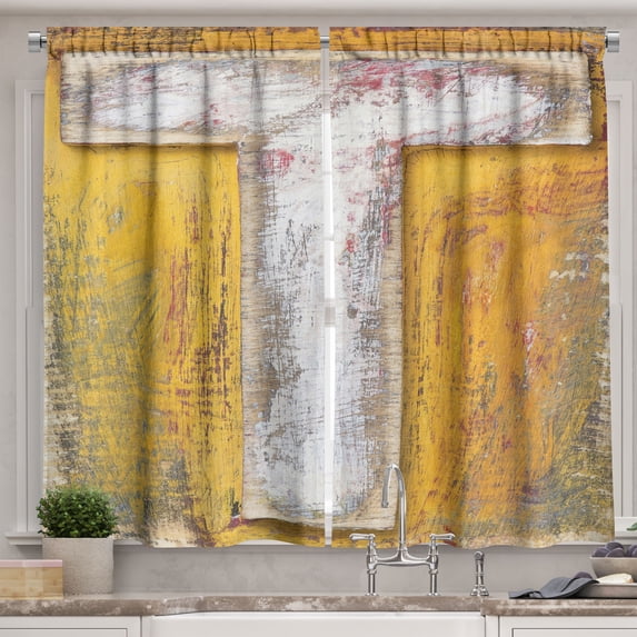 Ambesonne Letter T Kitchen Curtains, Written Language Sign, 55"x39", Coral White Yellow
