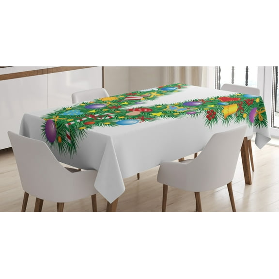 Ambesonne Letter V Tablecloth Rectangular Table Cover, Ornamental Tree Bells, 60"x84", Multicolor