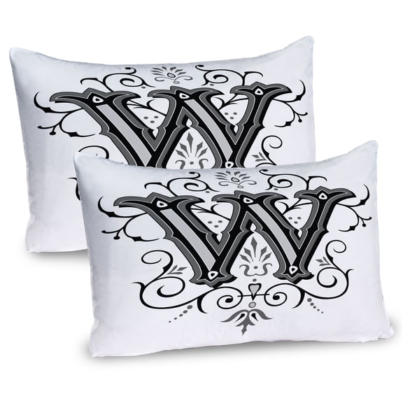 Ambesonne Letter W Pillow Sham 2 Pack, Abstract Ornamental W, 30"x20", Black Grey White