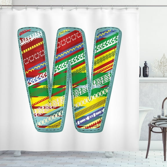 Ambesonne Letter W Shower Curtain, W Boho Eastern African, 69"Wx70"L, Multicolor