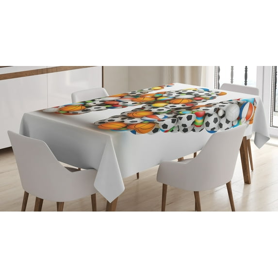 Ambesonne Letter W Tablecloth Rectangular Table Cover, Sports Theme Balls, 60"x90", Multicolor