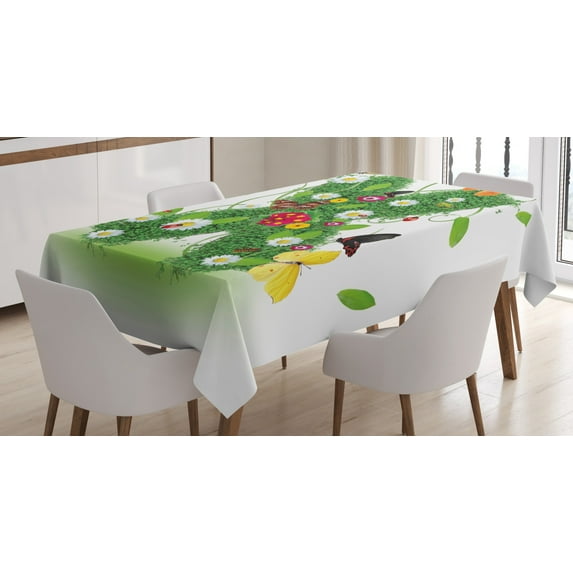 Ambesonne Letter X Tablecloth Rectangular Table Cover, Spring Themed Alphabet, 60"x84", Green Multicolor