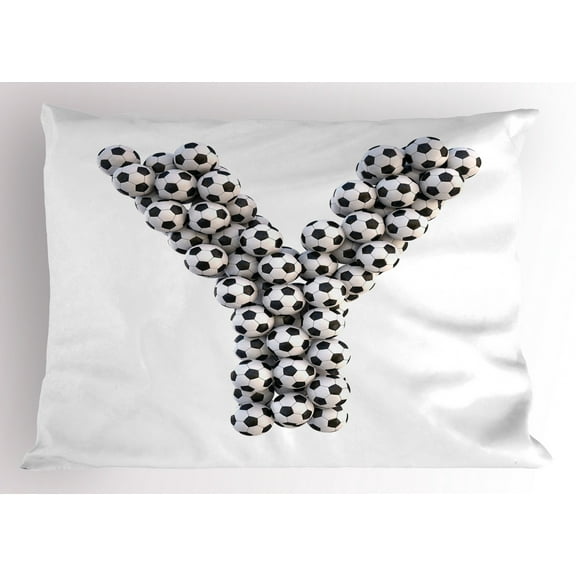 Ambesonne Letter Y Pillow Sham, Monochrome Ball Motifs, 36" X 20", Black and White