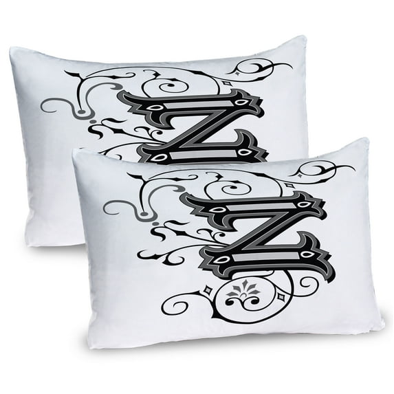 Ambesonne Letter Z Pillow Sham 2 Pack, Calligraphic Capital Z, 26"x20", Black Grey White