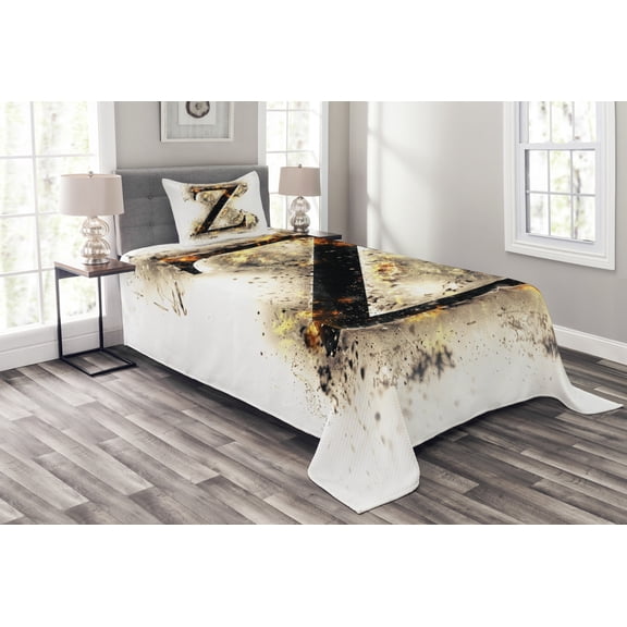 Ambesonne Letter Z Quilted Bedspread Set 2 Pcs, Capital Z Character, Twin Size, Orange Black Tan