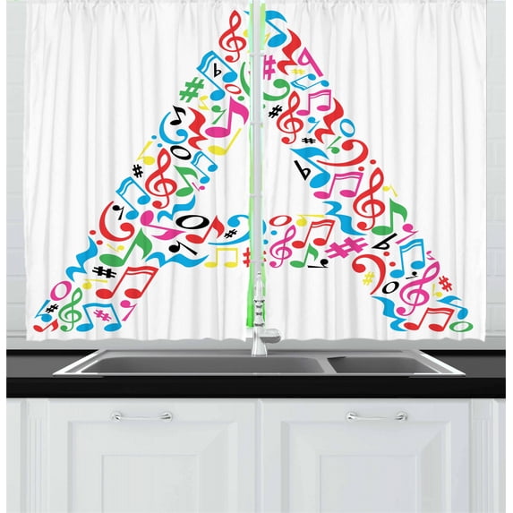 Ambesonne Letter a Kitchen Curtains, Do Re Mirt Uppercase, 55"x39", Multicolor