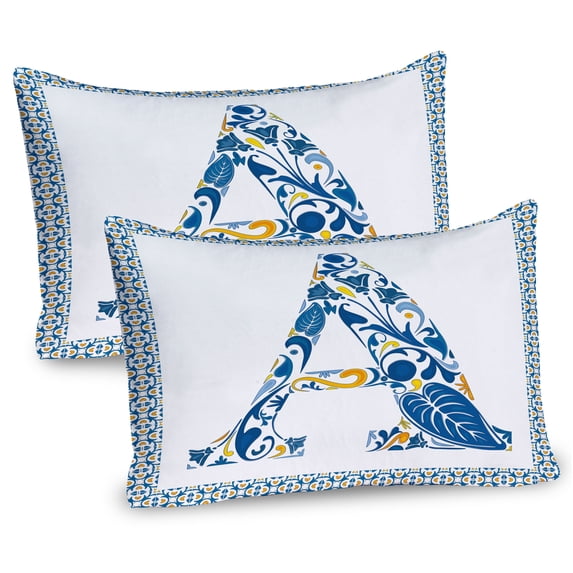 Ambesonne Letter a Pillow Sham 2 Pack, Geometric Framework, 36"x20", Blue Yellow Orange