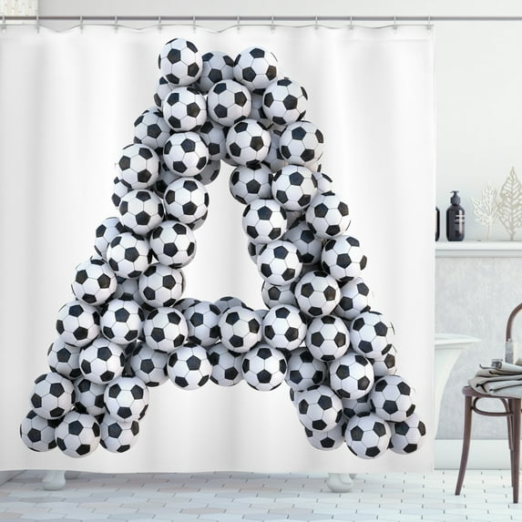 Ambesonne Letter a Shower Curtain, Soccer Balls Capital, 69"Wx84"L, Black White