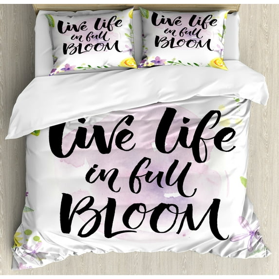 Ambesonne Lifestyle Duvet Cover Set, Floral Violets Bloom, 2-Calking, Purple and Yellow