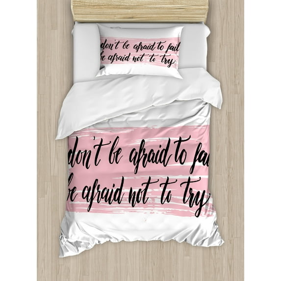 Ambesonne Lifestyle Duvet Cover Sets, Try Motivation Words, 2-Twin, Pale Pink Black