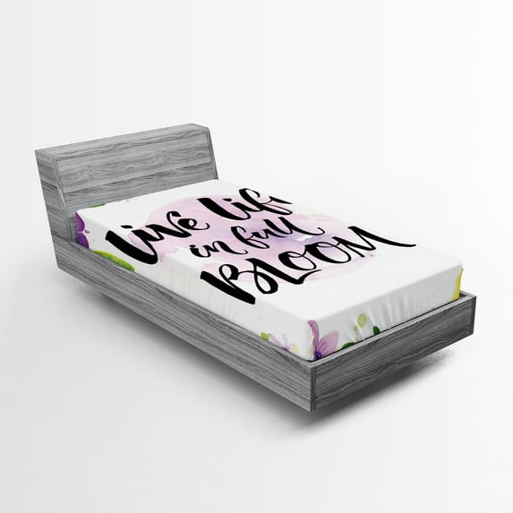 Ambesonne Lifestyle Fitted Sheet, Floral Violets Bloom, Twin Size, Purple and Yellow