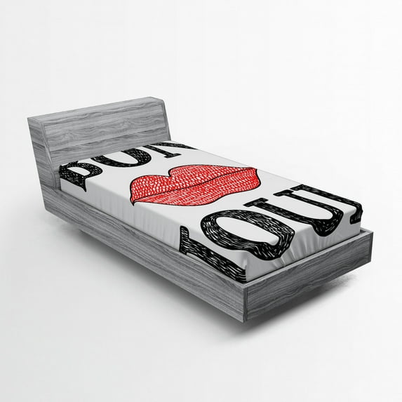 Ambesonne Lifestyle Fitted Sheet, Vintage Bon Jour Words, Twin XL Size, Black Red