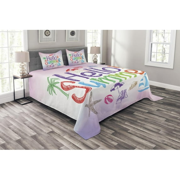 Ambesonne Lifestyle Quilted Bedspread Set 3 Pcs, Summer, Queen Size, Lilac