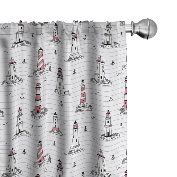 Ambesonne Lighthouse 4-Panel Curtains, Aqua Notebook Design, 56"x84", Pink Lilac Black