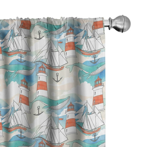 Ambesonne Lighthouse Curtains, Nautical Whale Boats, Pair of 28"x63", Multicolor