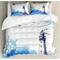 thumbnail image 1 of Ambesonne Lighthouse Duvet Cover Set, Handdrawn Art Anchor, King, Blue and White, 1 of 6