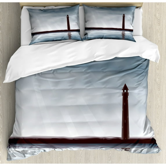 Ambesonne Lighthouse Duvet Cover Set, Marine Life Theme, 2-Calking, Bluegrey Chocolate