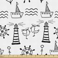 thumbnail image 1 of Ambesonne Lighthouse Fabric by the Yard Upholstery, Doodle Nautical Wave, 5 Yards, Black White, 1 of 4