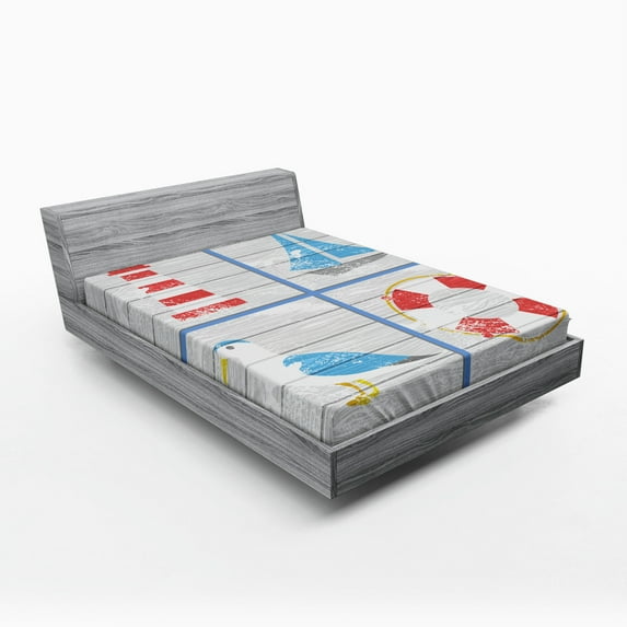 Ambesonne Lighthouse Fitted Sheet, Nautical Rustic, Full Size, Multicolor