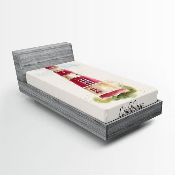 Ambesonne Lighthouse Fitted Sheet, Pastel Watercolors, Twin Size, Multicolor